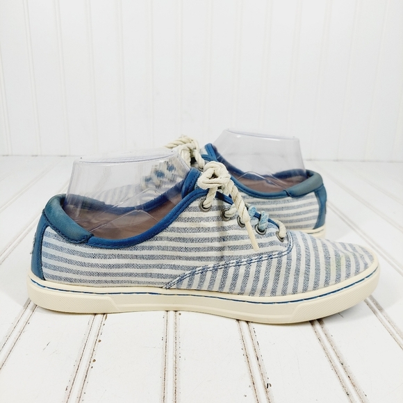 UGG Canvas Blue & White Striped Low Top Lace UP Sneakers F1013 - Picture 3 of 12